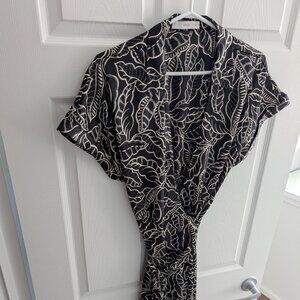 Mango Black and White Leaf Pattern Wrap Dress - Size S